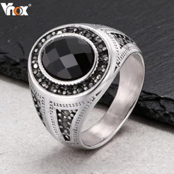 Anel De Ônix Preto Vintage Vnox Para Homens , Joia De Gótico De Aço Inoxidável Motociclista