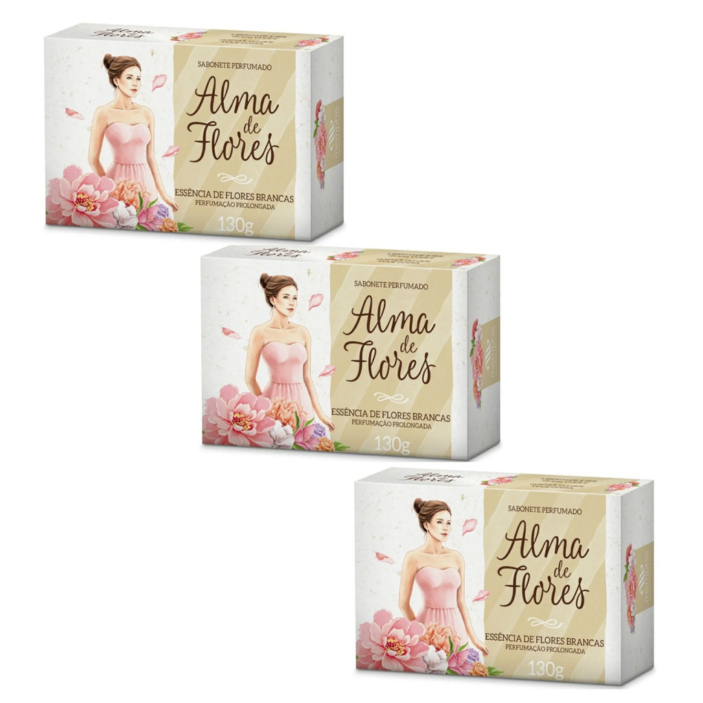 Kit 12 Sabonete Em Barra Alma De Flores Brancas 130g