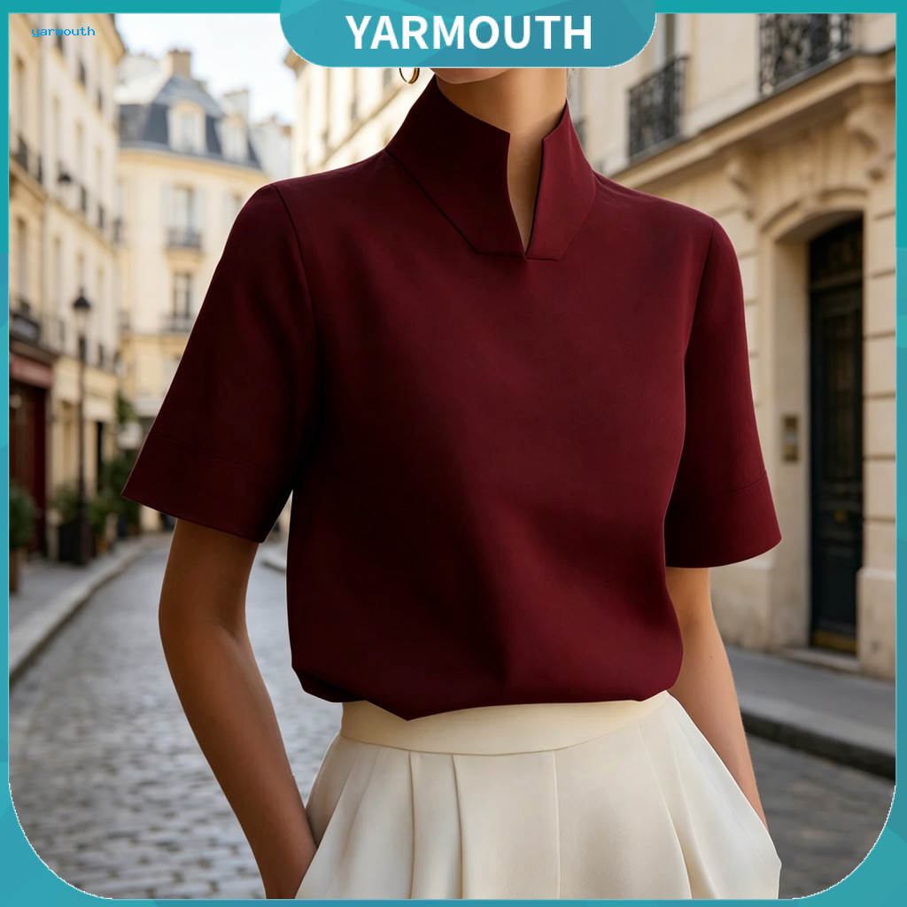Office Tops Women Shirt Women’s V-neck Stand Collar Blouse Loose Fit Pullover Top Soft Stretchy Breathable Wear Tee Pu