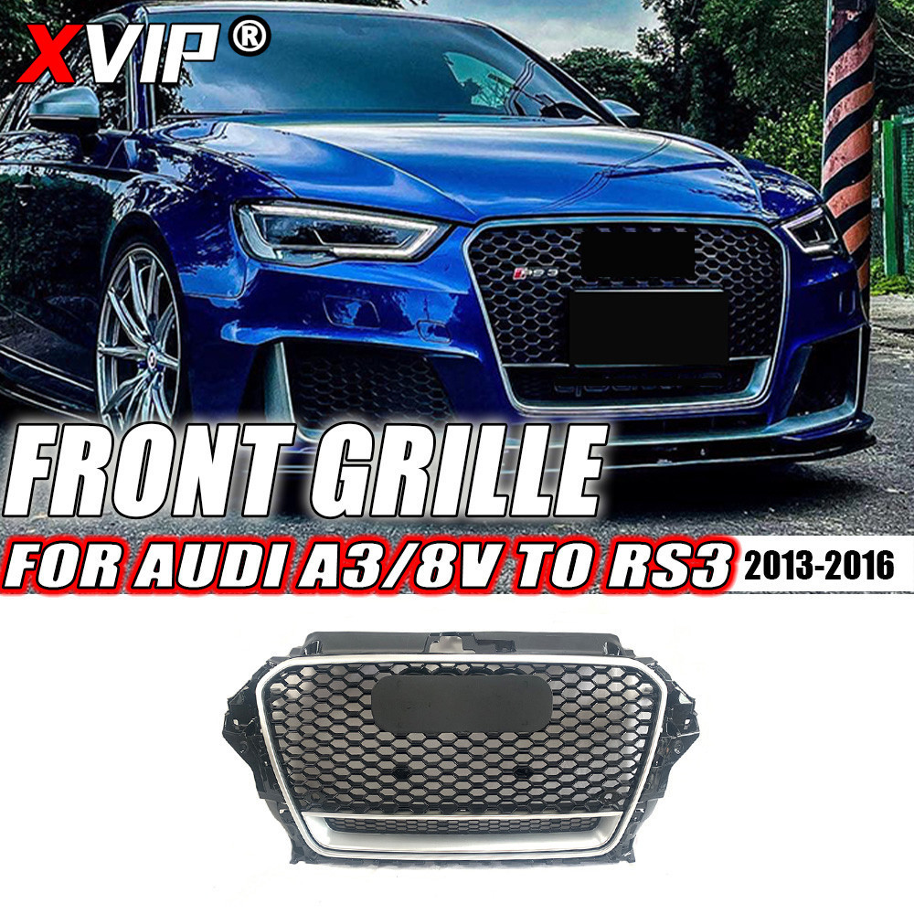 XVIP Alta Qualidade ABS Favo De Mel Guarnição Grill Apto Para Audi A3 S3 8V 2013-2016 Quadro Prata Grade Do Amortecedor