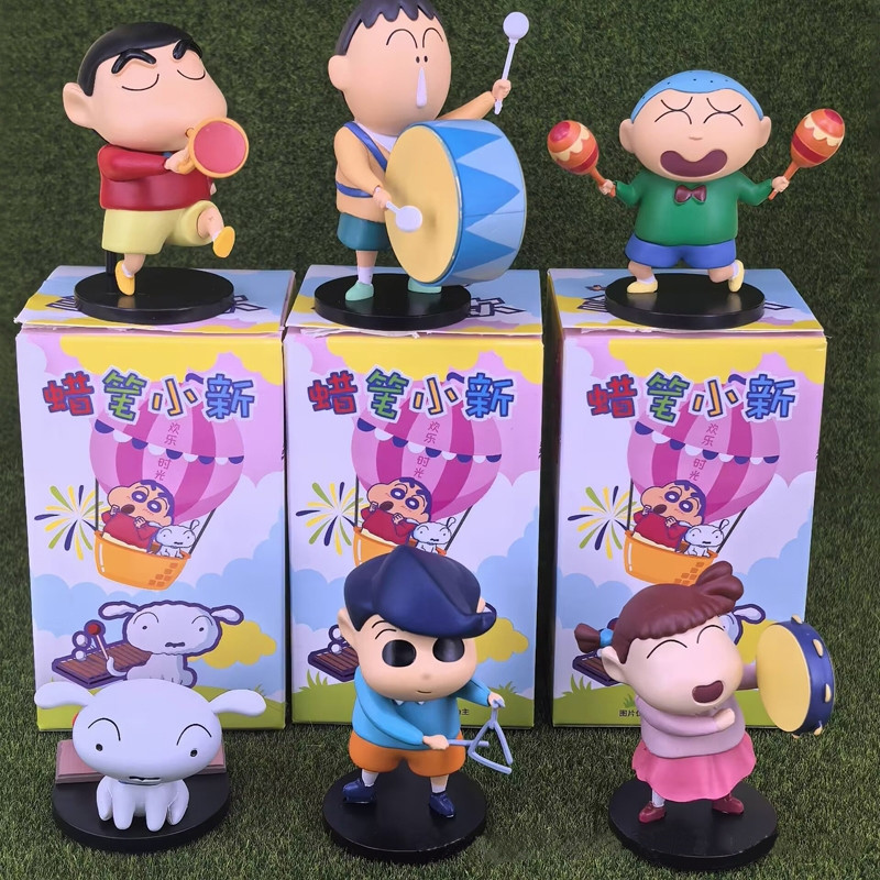 6 Pçs/Set Anime Crayon Shin-chan Band Perform Stage Q Versão Nohara Shinnosuke Kazama Toru Sakurada Nene Boochan Sato Ma
