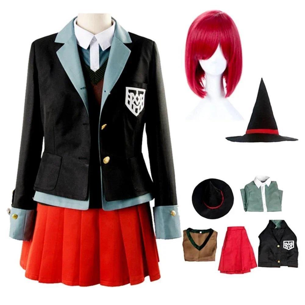 Anime Danganronpa Mágico Yumeno Himiko Menina Uniforme Cosplay Traje Halloween Carnaval Estudante Peruca Vermelha
