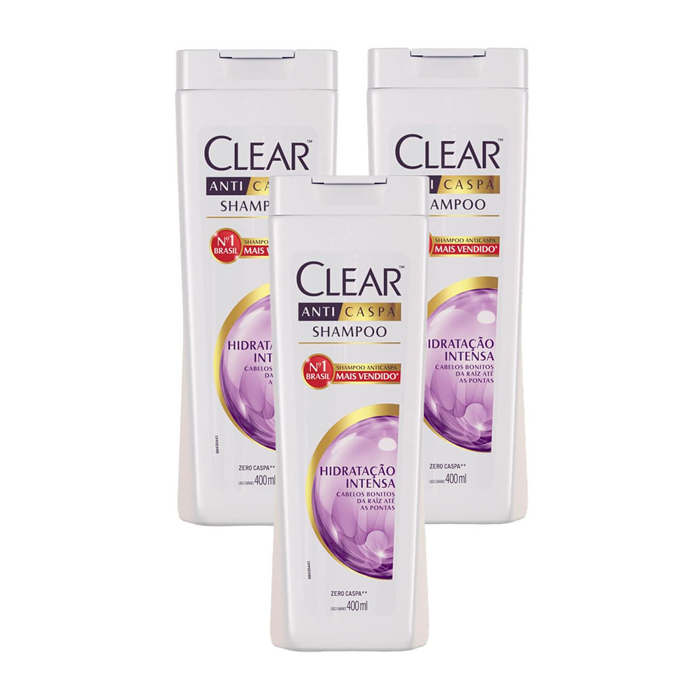 Kit 3 Shampoo Anticaspa Clear Women Hidratação Intensa 400 ml