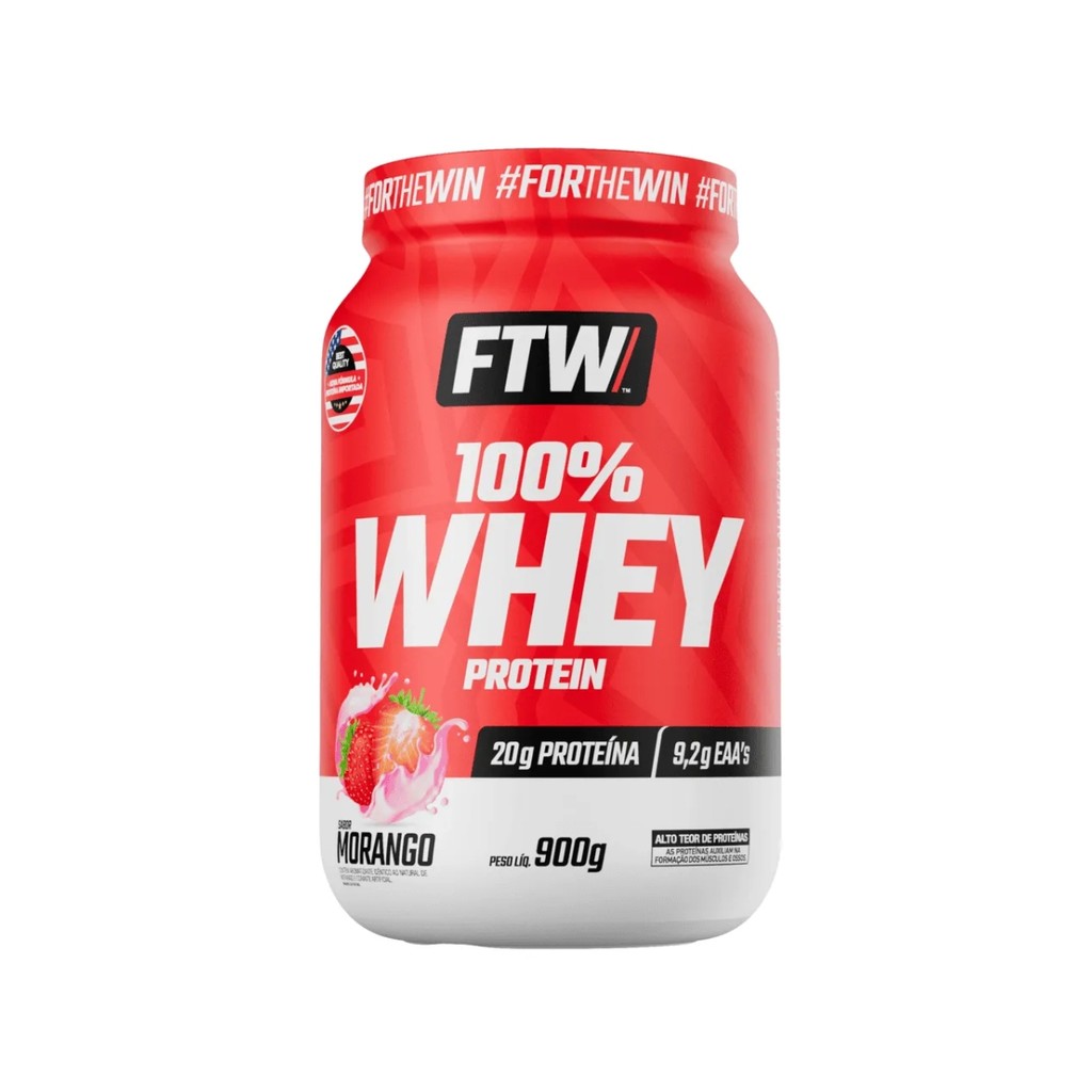 Whey Protein 100% Sabor Morango 900g - FTW