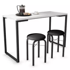 Conjunto Mesa de Cozinha Prattica Industrial 120cm com 2 Banquetas F02 Branco/Preto - Mpozenato