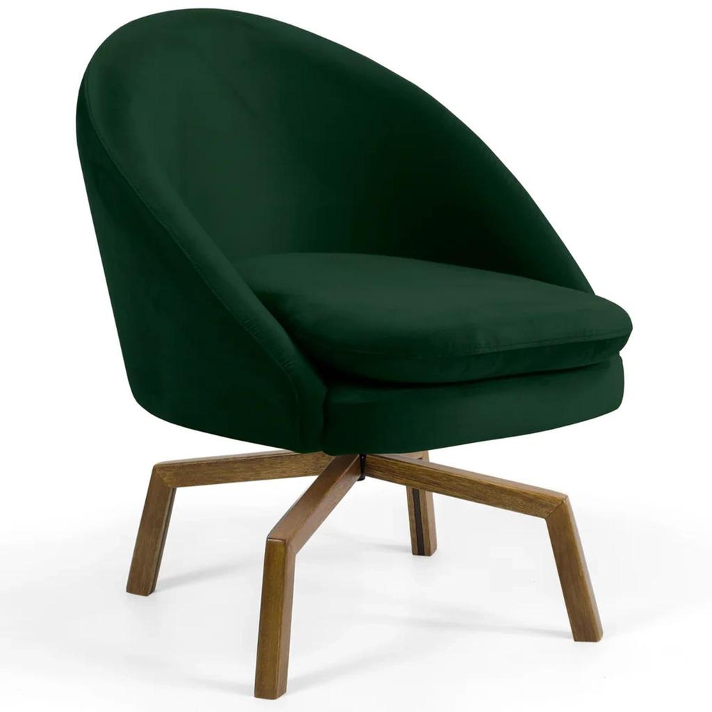 Poltrona Decorativa Base Ka Madeira Rafa C-303 Veludo Verde Musgo - Domi