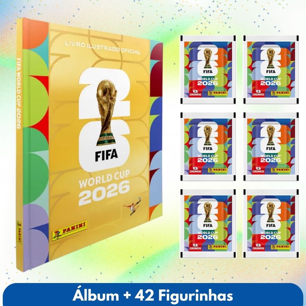 Kit Álbum Copa do Mundo 2026 com 42 Figurinhas Dourado Pacotes Figurinhas Jogo Coleção Fifa