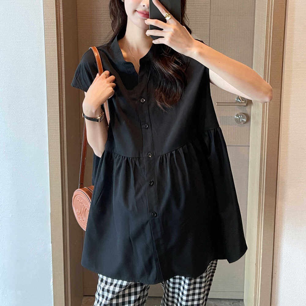 Roupa de maternidade verão versão coreana solta sem mangas camisa de bebê camisa de maternidade verão fino topo de manga