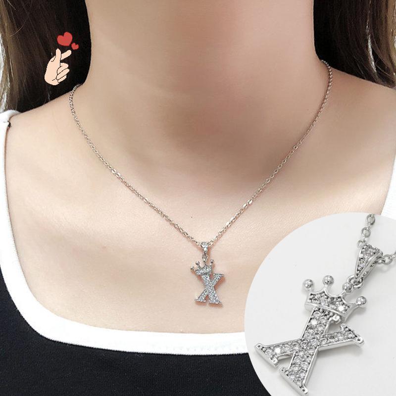 [PEBR] Moda Cubic Zirconia Crown Letter Pingente Nelace Ouro Hip Hop Punk Alfabeto Joias [fa]