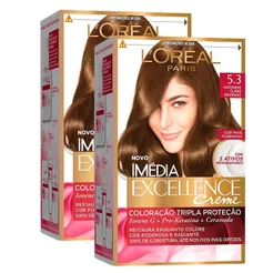 Kit 2 Tintura Creme Imédia Excellence L'oréal Castanho Claro Dourado 5.3 Kit