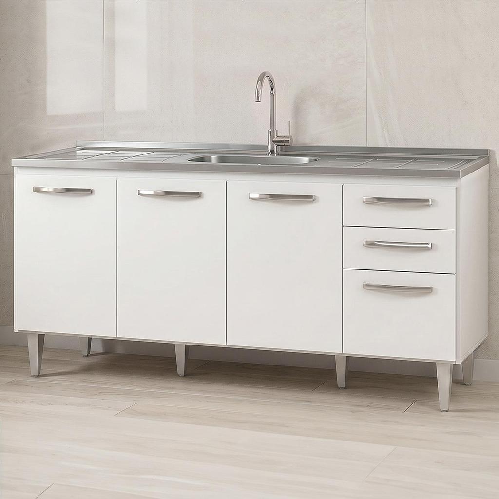 Balcão Gabinete Áustria com Pia Inox 160cm 4 Portas Branco - Lumil Móveis