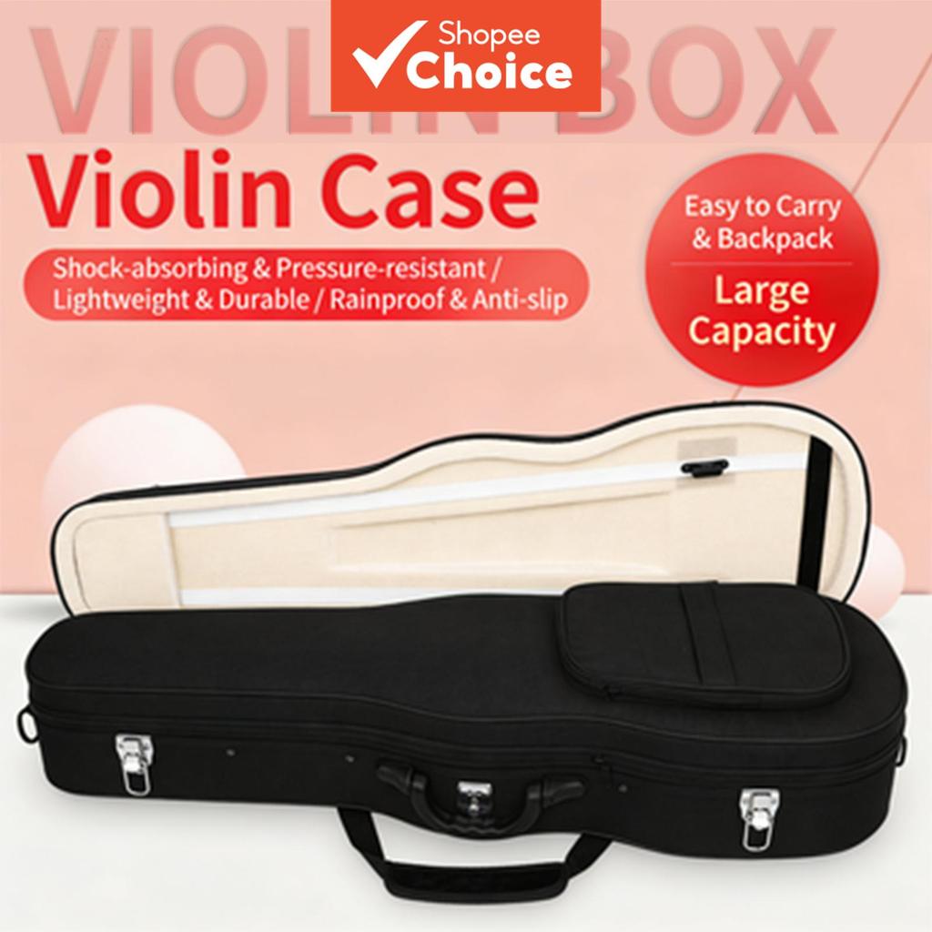 4/4 Estojo para Violino Preto, Tecido Oxford, Caixa Quadrada de Espuma com Higrômetro e Trava, Acessórios para Violino
