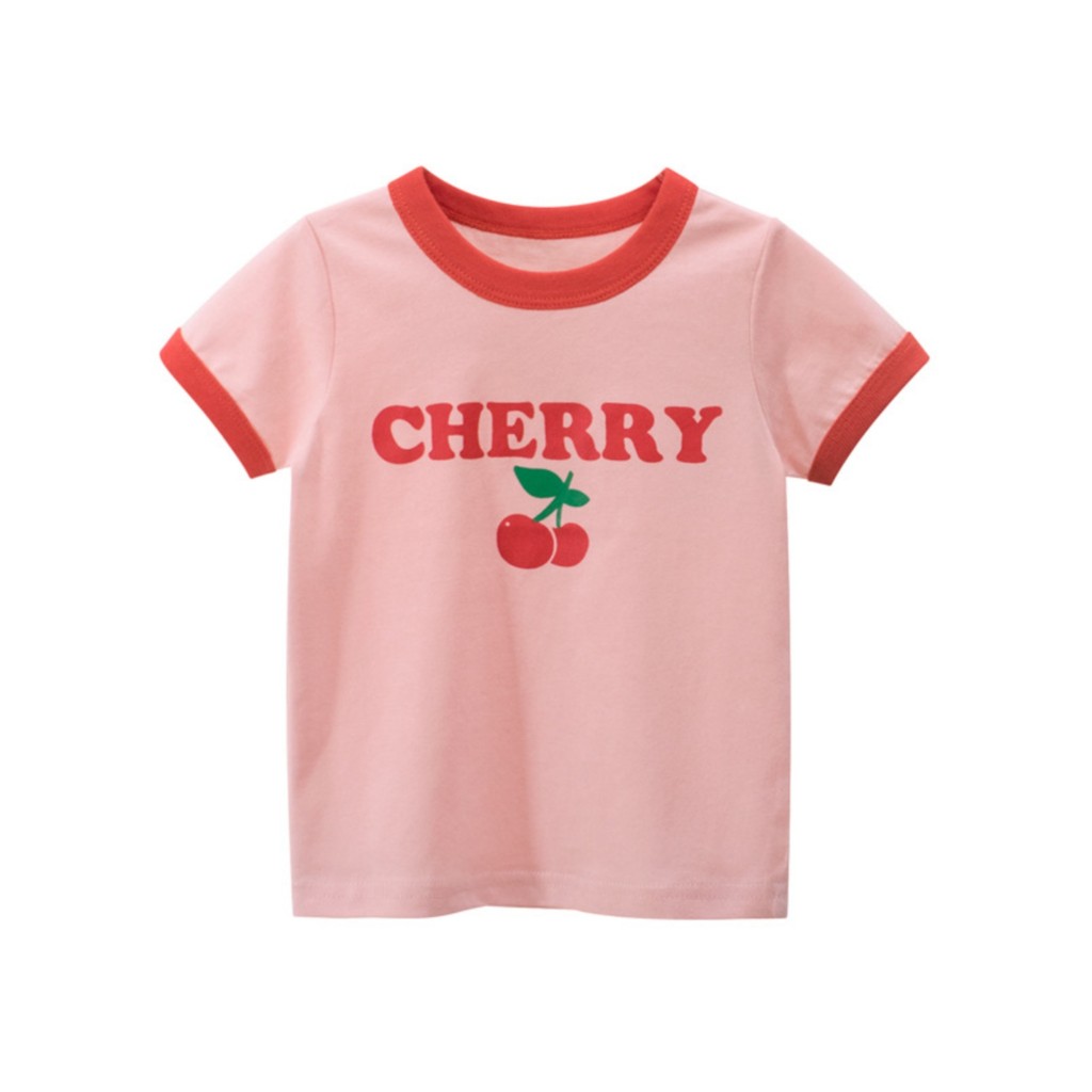 27home marca versão coreana roupas infantis verão meninas camiseta de manga curta letras cereja crianças meia manga verã