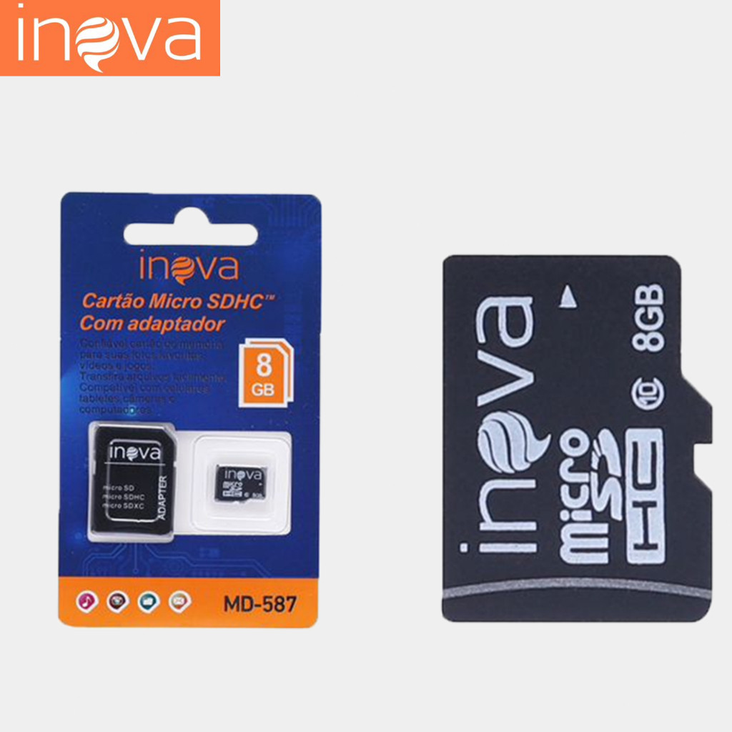 Inova Cartão De Memória Micro SD 8/16gb Classe 10 Ultra com Adaptador P/Celular Câmeras e Notebook