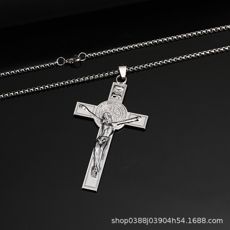 Colar de aço inoxidável estilo hip-hop, acessório personalizado com pingente de cruz grande, acessório da moda.