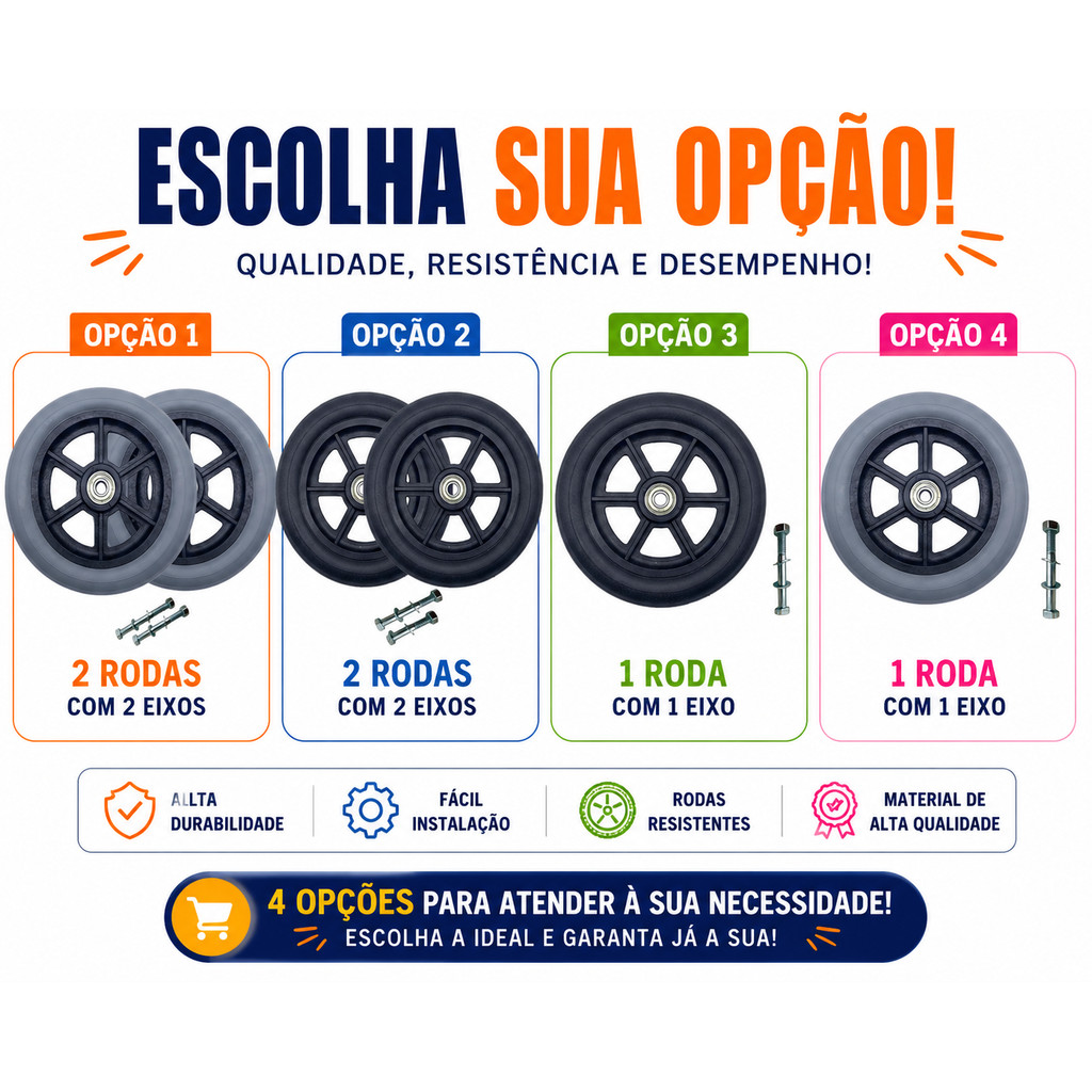 Rodinha Roda Dianteira Aro 5 e Aro 6  Preta ou Cinza para Cadeira de Rodas – Opções com 1 ou 2 Unidades Pronta Entrega