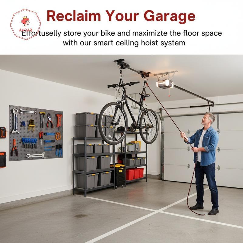 AACAR Teto Garagem Bicicleta Talha Polia Sistema 60kg Carga Elevador Aéreo Ra Para Fácil Armazenamento Novo