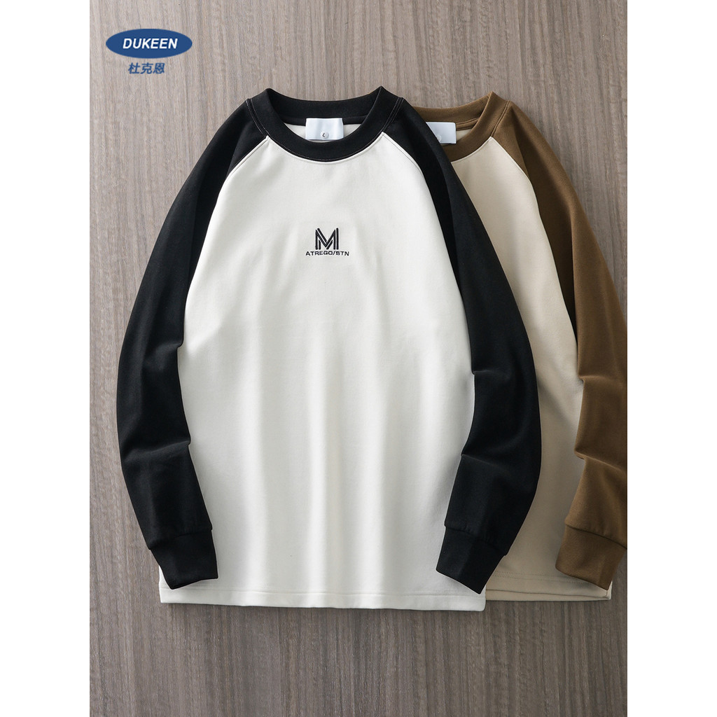 Pesado alemão veludo Raglan manga comprida camiseta masculina novo estilo primavera outono estilo americano bordado mole