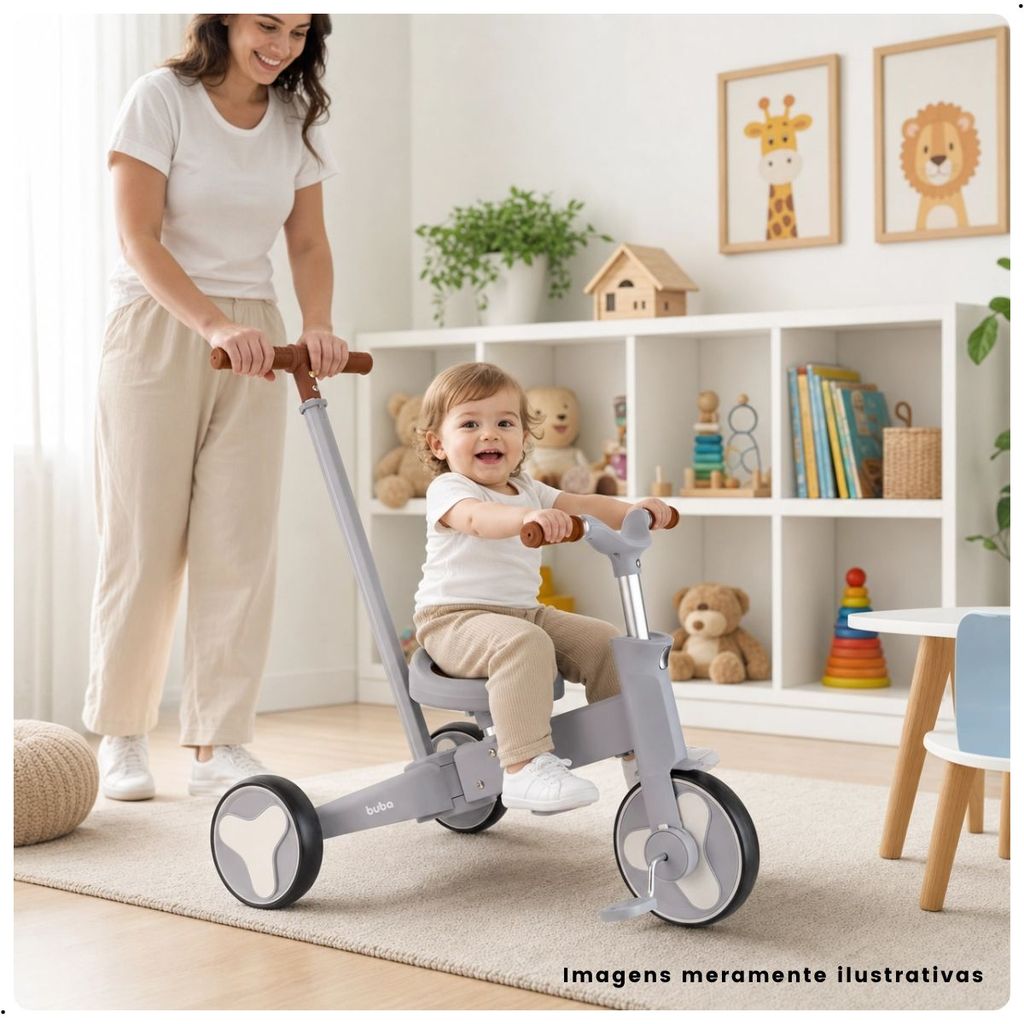 Triciclo Infantil com Empurrador Haste Pedal 5 em 1 Bicicleta de Equilíbrio Multifuncional Buba