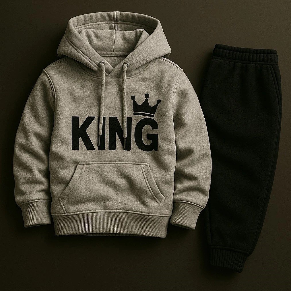 Conjunto Infantil Moletom King Flanelado Com Capuz Calça Jogger Roupa de Frio Menino Casual Inverno Confortável