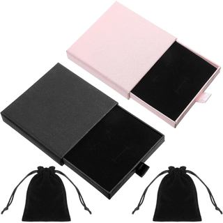 2 Sets Small Jewelry Gift Box with Velvet Bag, Cardboard Jewelry Boxes for Bracelets Necklaces Earrings Birthday Christm