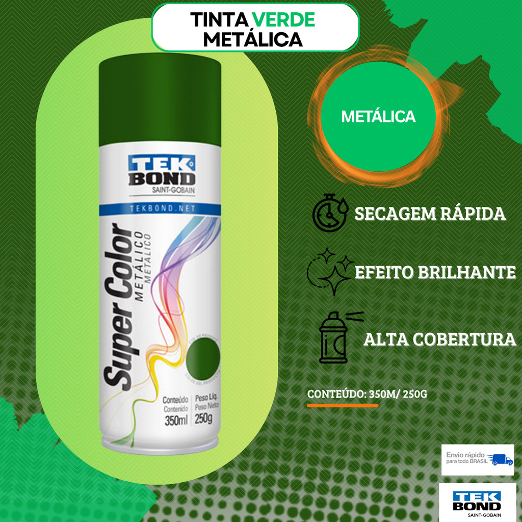 Imagem Tinta Spray Super Color Verde Metálico 350ml Alta Cobertura