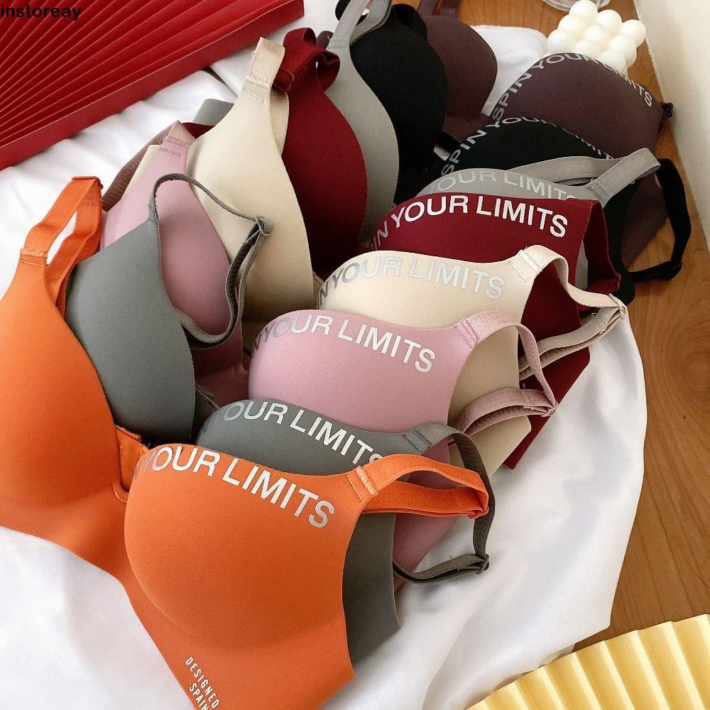 INSTOREAY Sutiãs Femininos Em V Profundo , Bralette Push Up Sem Costura Com Estampa De Letras , Anti Sag , Anel De Aço ,