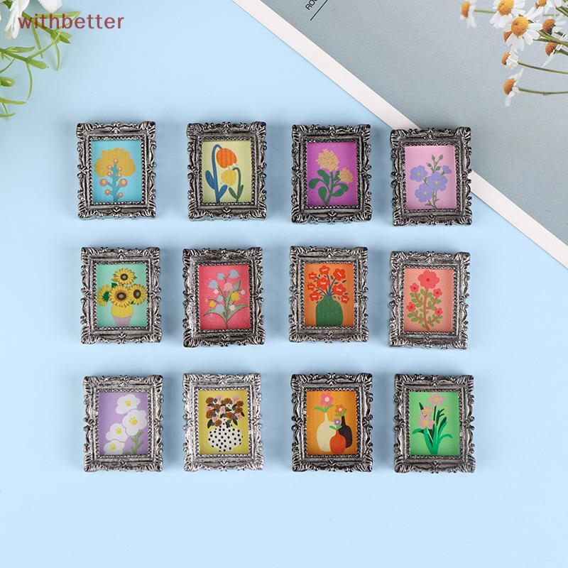 2 Pçs Mini Casa De Bonecas Em Miniatura 1 : 12 Quadro Antigo Manny Pintura A Óleo Diy Boneca Decoração Acessórios