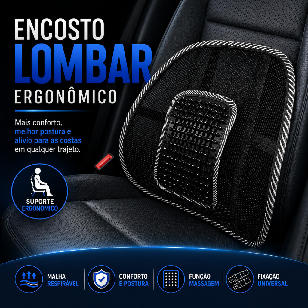 Encosto Lombar Para Carro Ergonômico Apoio Anatômico Coluna Banco Automotivo Massageador Universal