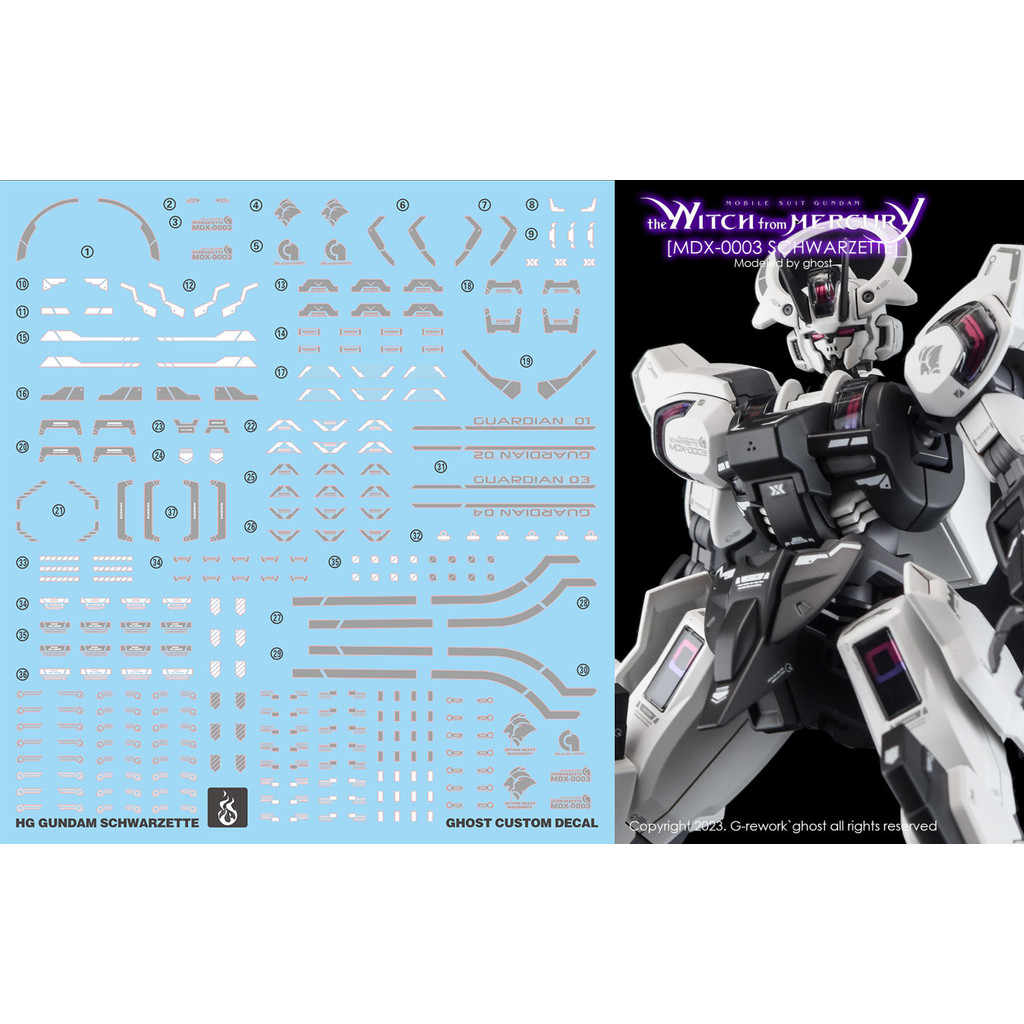 Yan GHOST Original HG Mercúrio Bruxa 25 Batalha Equitação Gundam Lauda HD Adesivo de Água Fluorescente