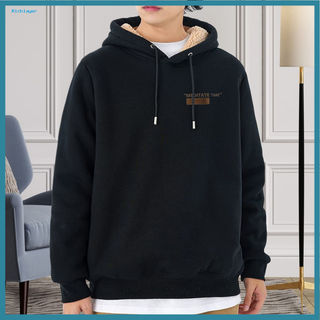 Long-sleeve Pullover Hoodie Drawstring Winter Couple Fleece Lined Thermal Insulated Hooded Sweatshirt with Elastic Cuffs
