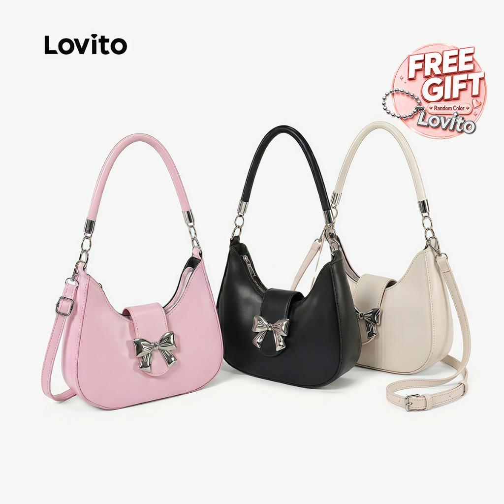 Lovito Zíper Bolsa De Ombro Pequena Casual Estilo Coreano Rosa Metálico Para Mul