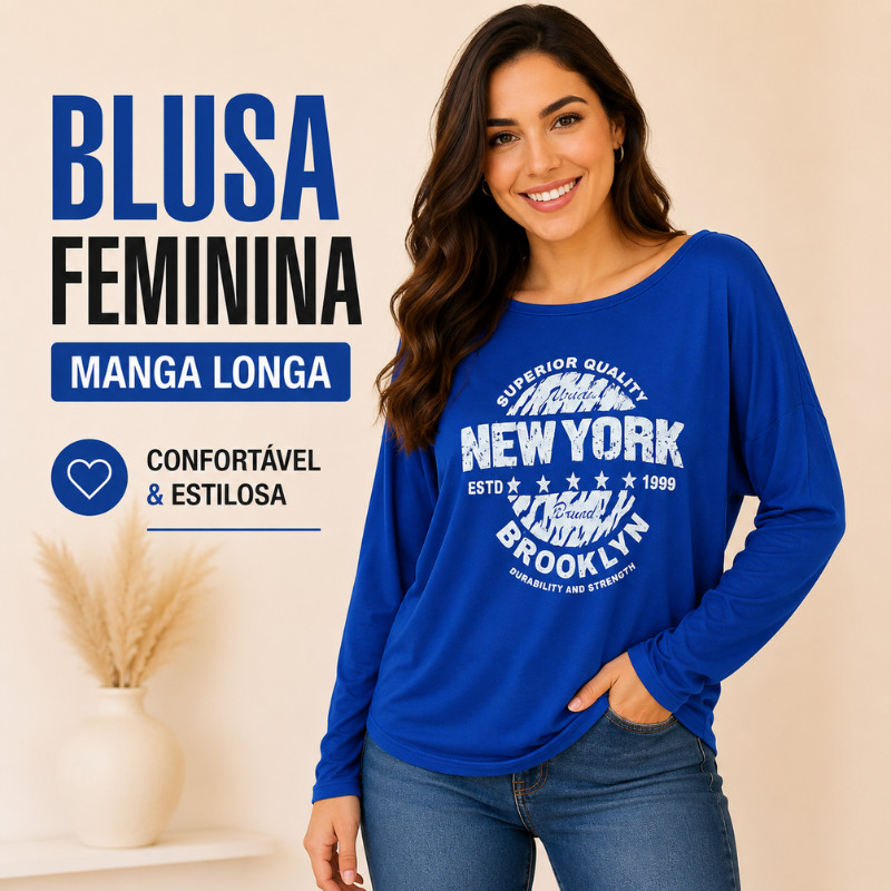 Blusa Feminina Manga Longa Estampada Soltinha Gola Canoa Casual Confortável |3104| Pronta Entrega