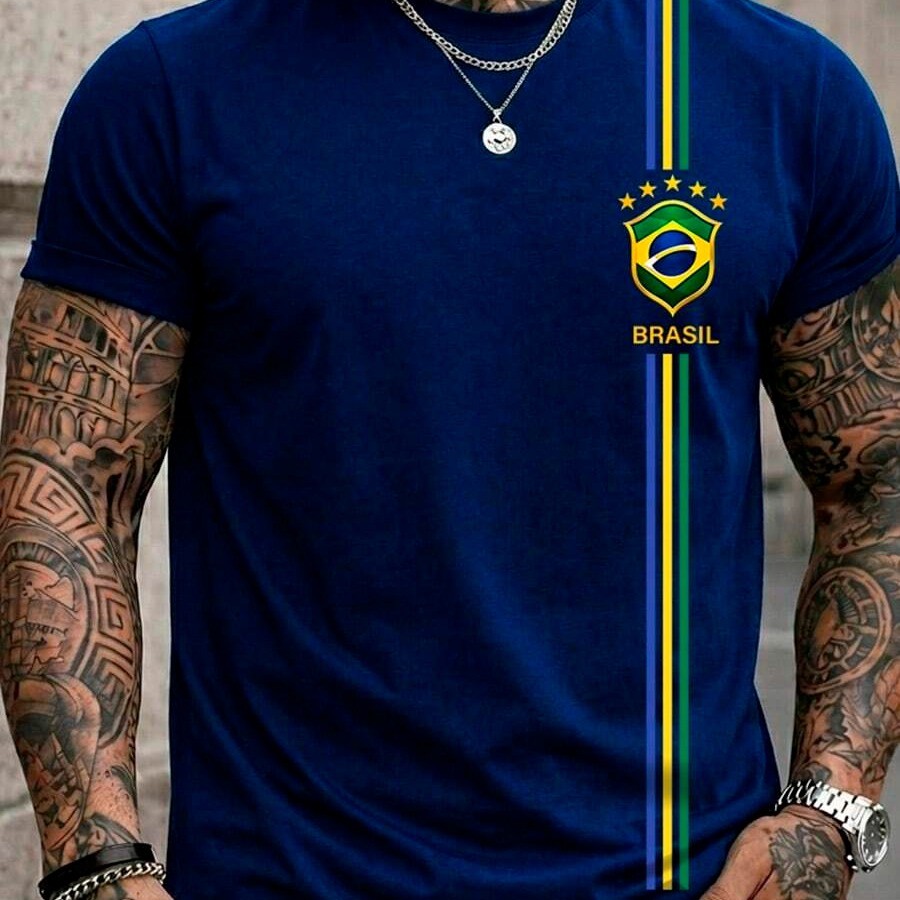 Camiseta Brasil Masculina Algodão Seleção Futebol Copa Camisa Seleção Brasileira Futebol Nacional Copa Do Mundo