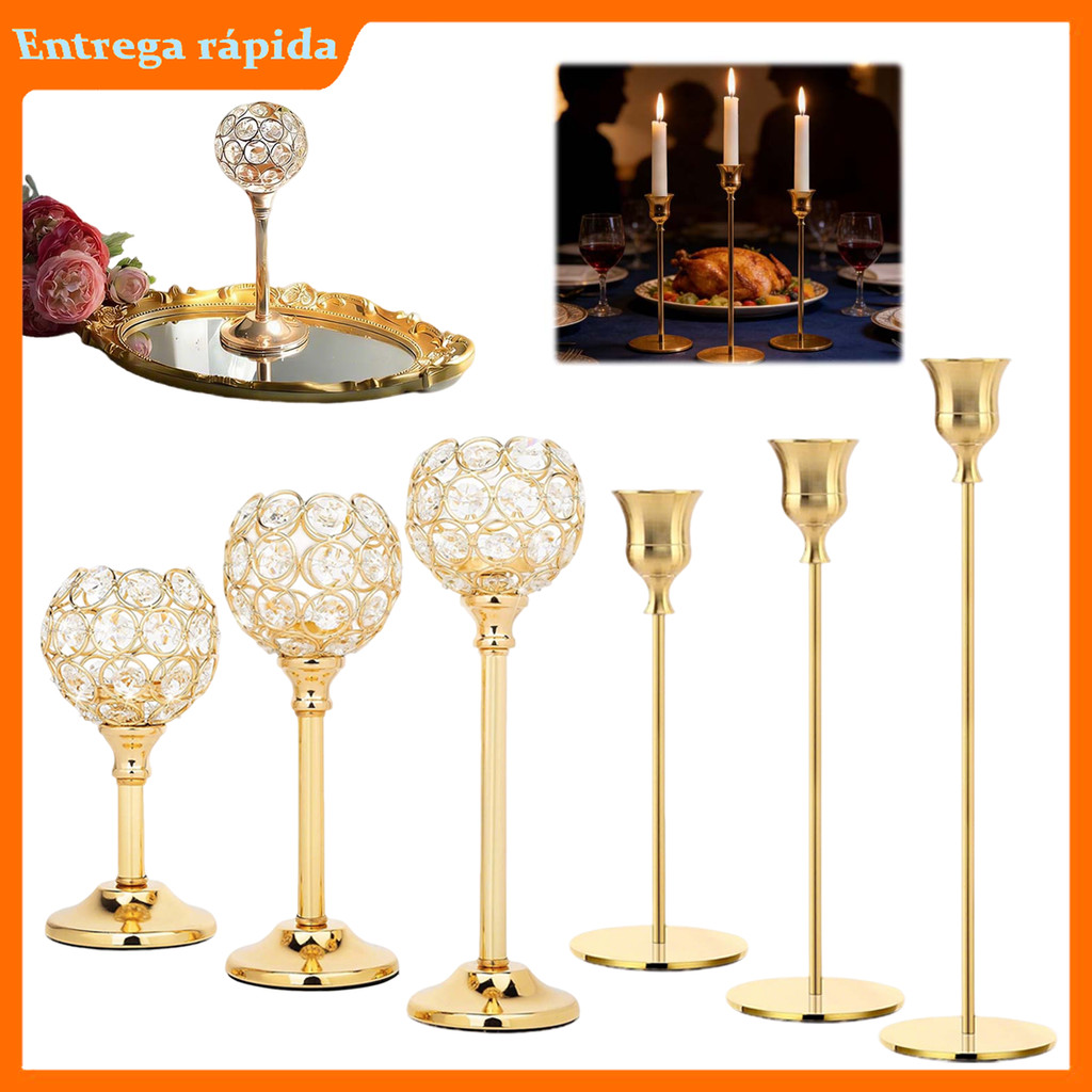 1/2/3 Pçs castiçais de cônico/cristal - Castiçal Decorativo Clássico,Castiçais Dourado para Sala de Jantar,Sala de Estar