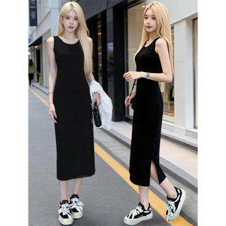 Versão coreana cor sólida Casual colete saia longa feminina verão fino ajuste mais magro olhar sem mangas vestido All-ma
