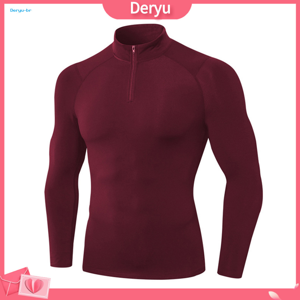 Stand-up Collar Thermal Top Plush Lining Solid Color Men's Autumn Winter with Zipper Slim Fit Long Sleeve Shirt – for