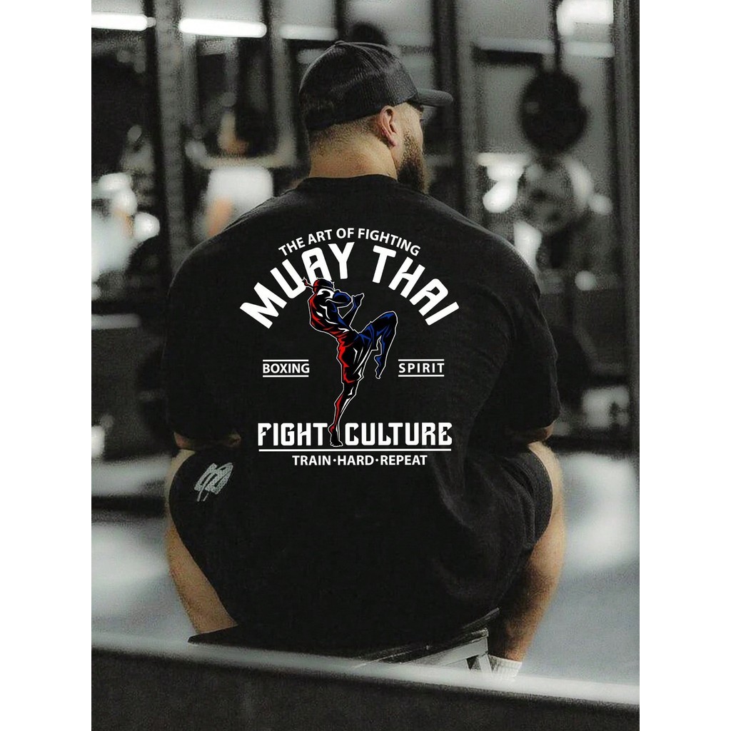 Camiseta estampada premium em puro algodão Camisa Estampada Muay Thai Oversized Maromba Academia Treino Mma