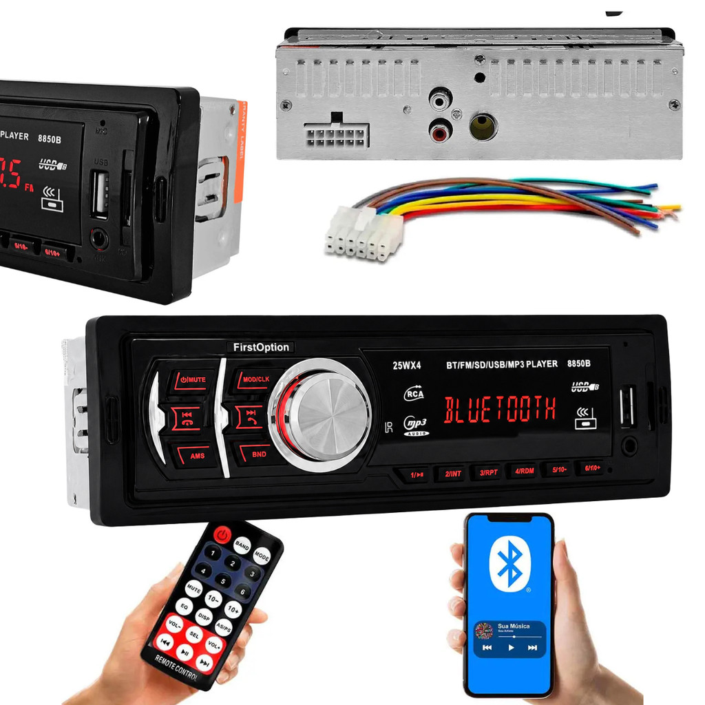 Rádio Automotivo Som MP3 First Option 8850B com USB, bluetooth e leitor de cartão SD Universal