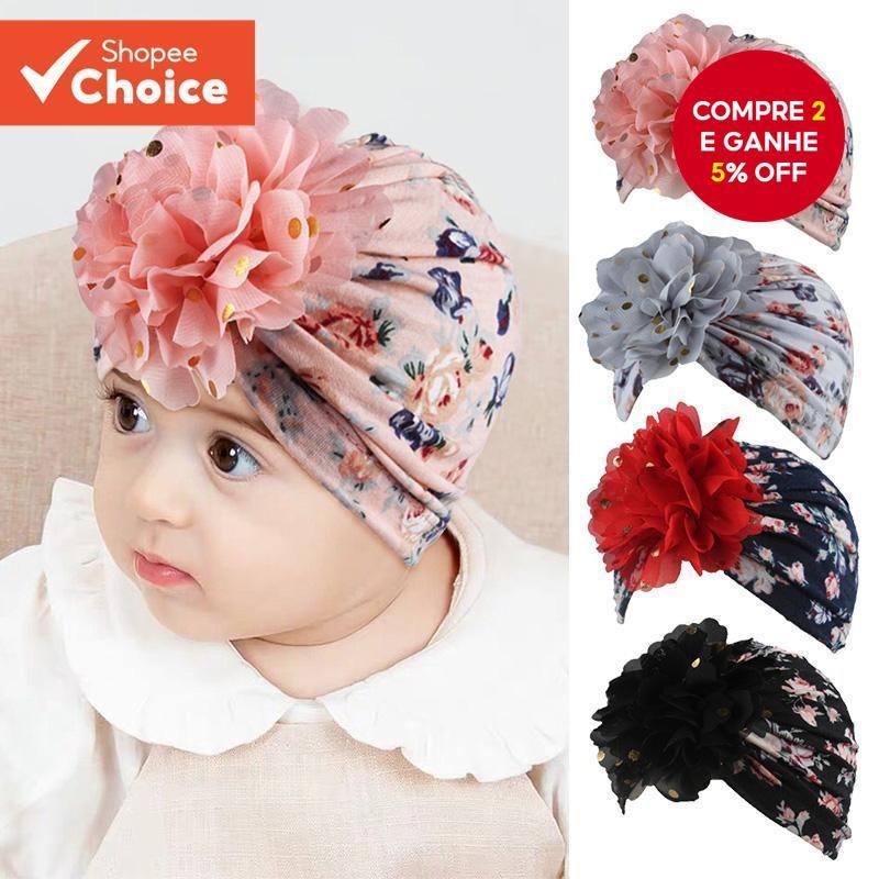 Bebê Menina Algodão Turbante Bonito Flor Recém-Nascido Macio Estiramento Chapéu Estilo Indiano Boné Confortável Para Cri