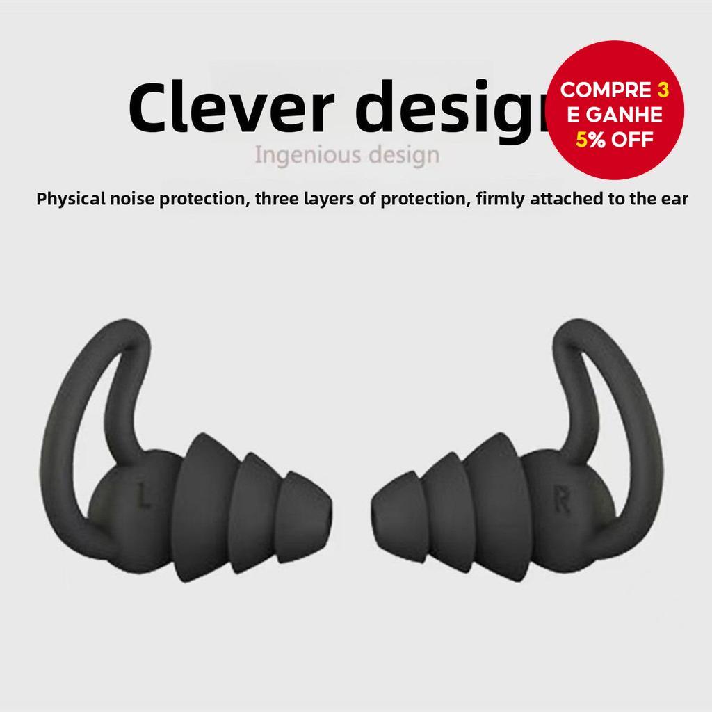 Imagem Protetores auriculares, abafadores, máscaras para dormir e natação em 3 camadas, nas cores vermelho, preto e branco.