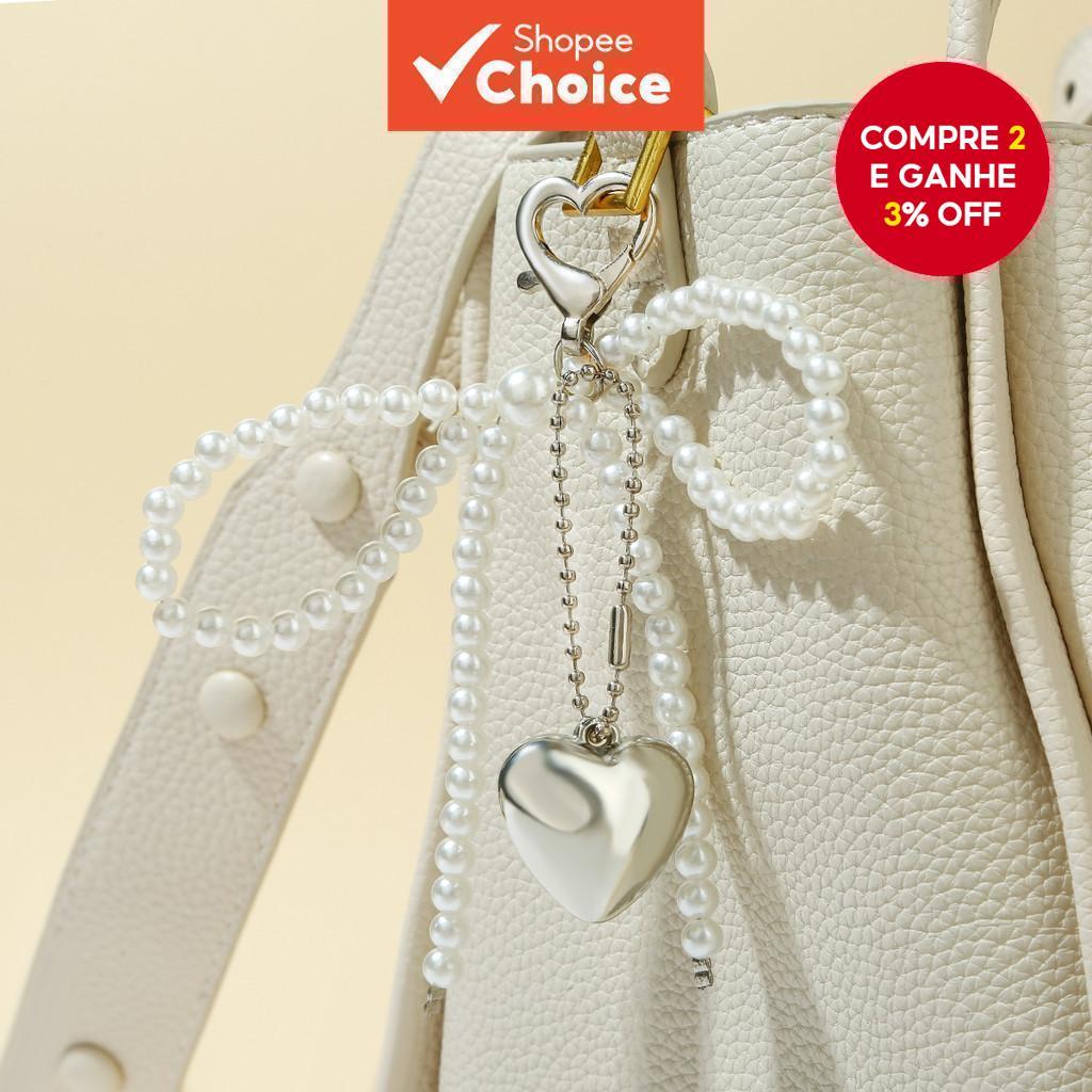Pingente Pérola De Arco Doce Amor Chaveiro Coração Ornamento Pendurado Com Nó De BowKnot