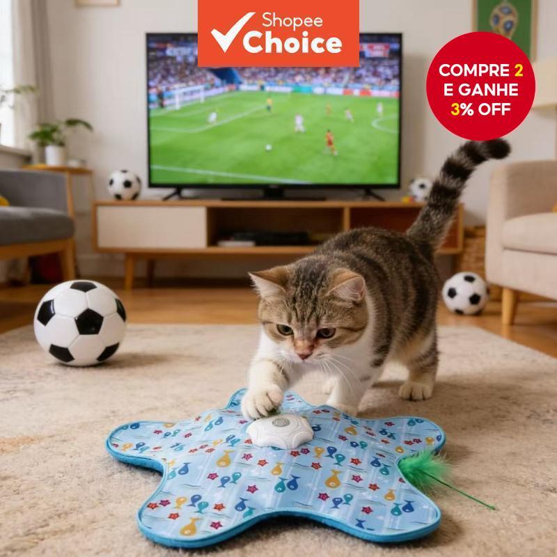Brinquedo Interativo de Estrela-do-mar para Gatos Elétrico com Tapete Móvel e Teaser de Penas