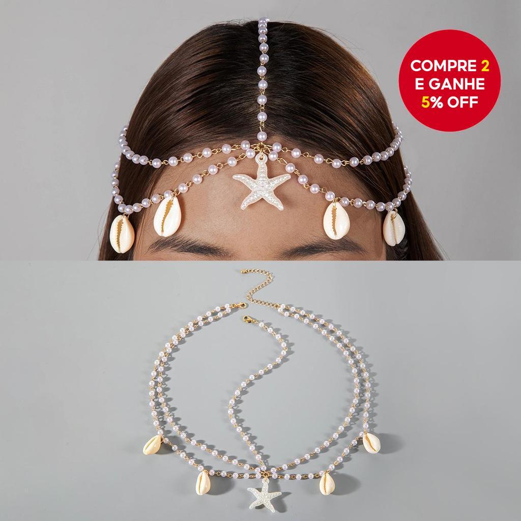 Tiara Boho Dourada Para Mulheres , Pérola , Estrela Do Mar , Concha , Verão , Sereia , Acessório De Cabelo , Joia , Pres