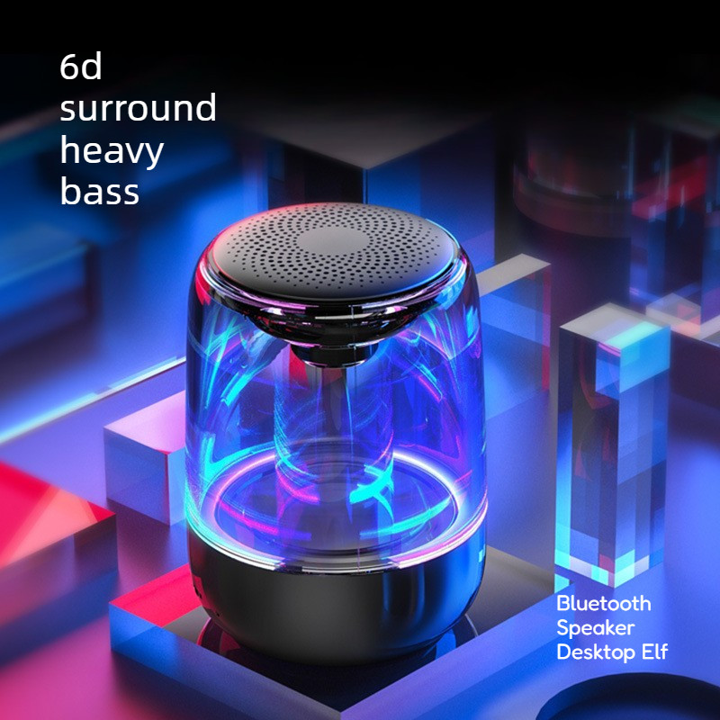 Efeito de luz colorida de áudio Bluetooth de vidro cristal 360° Estéreo Surround som TF cartão reprodução redução de ruí