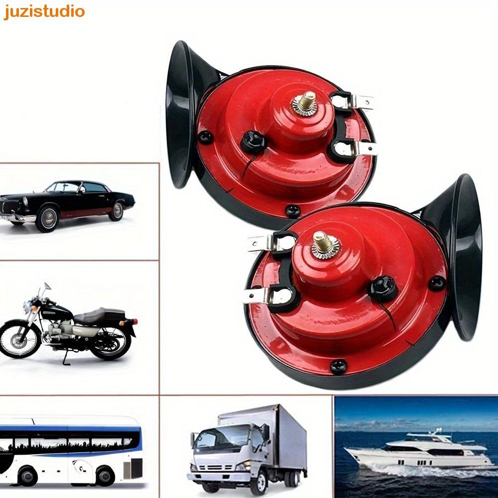 JUZISTUDIO 2 Unidades De Buzina Alta Para Carro , Elétrica Super De Trem De Caracol 12V/24V , Alto-Falante Vermelho Moto