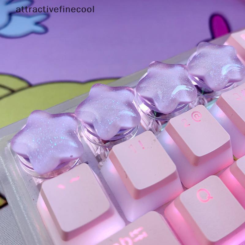 4 Pçs Bonito Estrela Keycaps Doce Translúcido Menina Presente Personalizado Tampa Chave Para Acessórios De Teclado Mecân