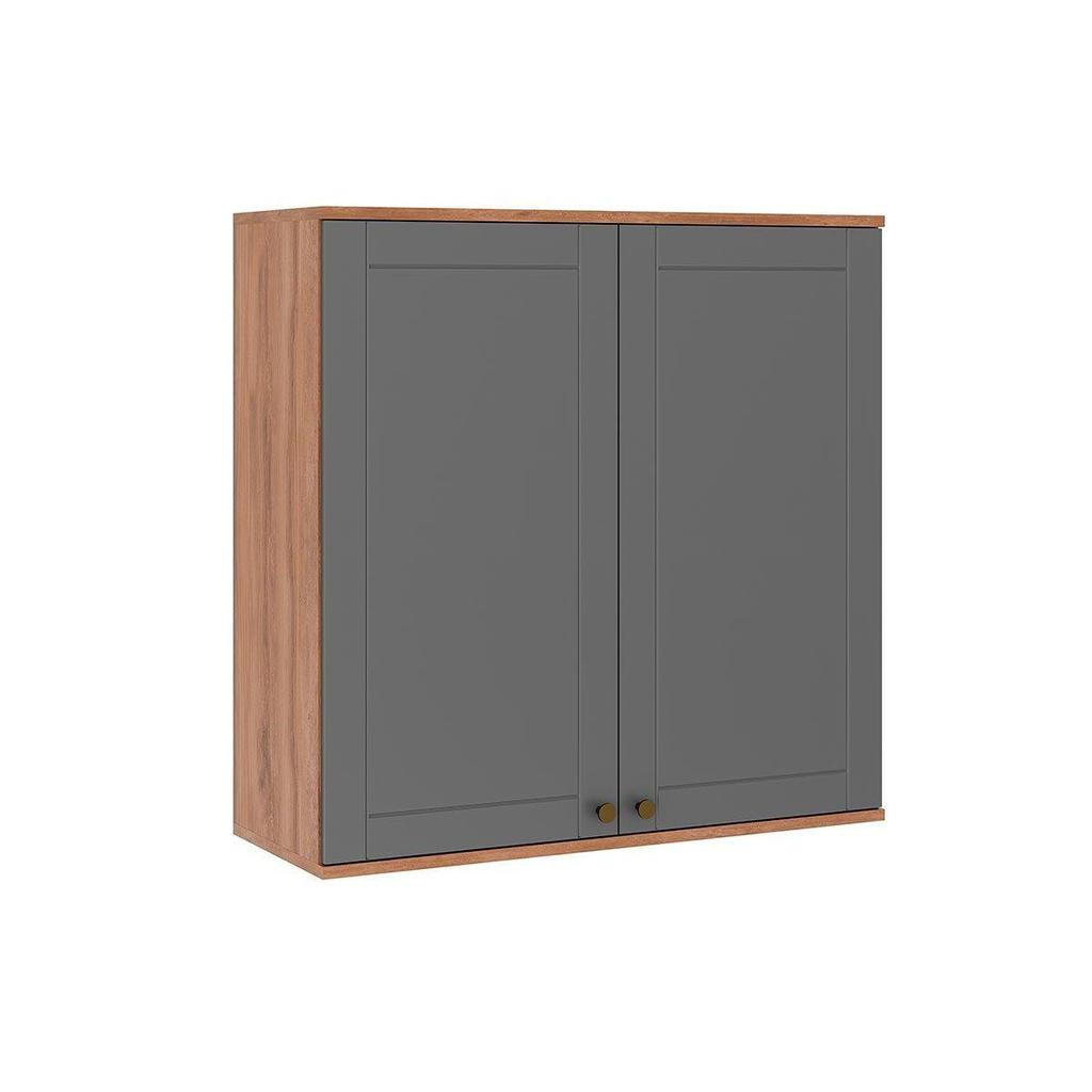 Armário Aéreo p/ Cozinha Bella 2602 c/ 2 Portas 80cm Nogal/Cinza - Carraro