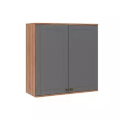 Armário Aéreo p/ Cozinha Bella 2602 c/ 2 Portas 80cm Nogal/Cinza - Carraro