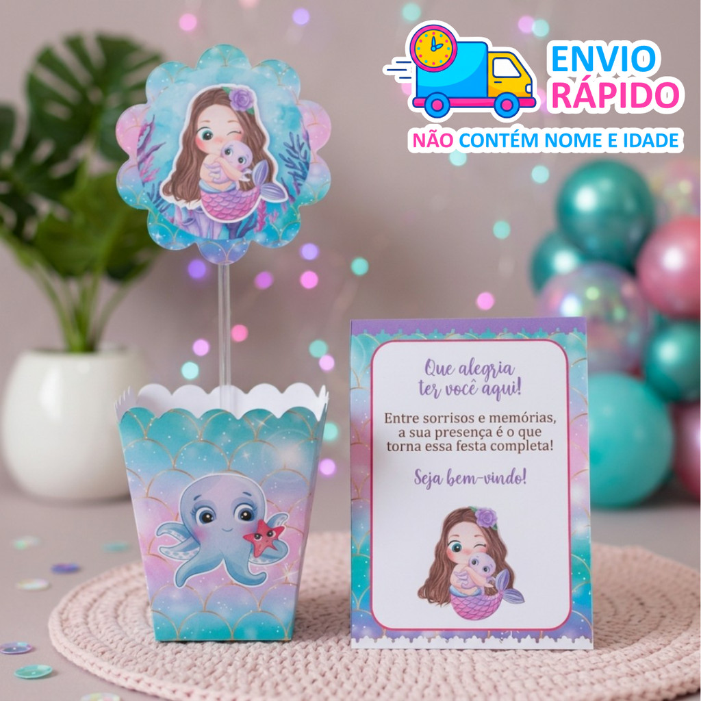 Centros de mesa + Plaquinhas Sereia - PEGUE E MONTE - PRONTA ENTREGA mimos Lembrancinhas decoração personalizados
